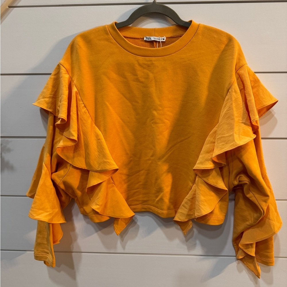 NWOT Zara Cropped Ruffle Sleeve Top
Size Medium - Picture 2 of 7